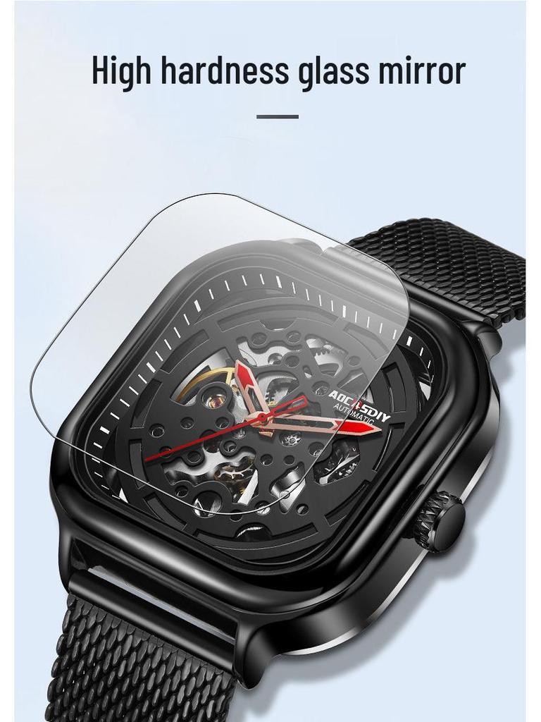 Herren Echte Wasserdichte Automatische Mechanische Quadratische Uhr - Trendig, TikTok Favorit