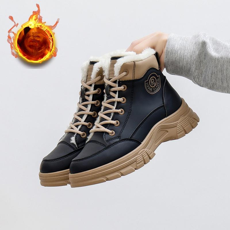 

Женские зимние ботинки на толстой платформе, повседневные нескользящие ботинки для ходьбы по щиколотку с подкладкой из искусственного меха, удобные теплые короткие ботинки на шнуровке для женщин 40 чёрный