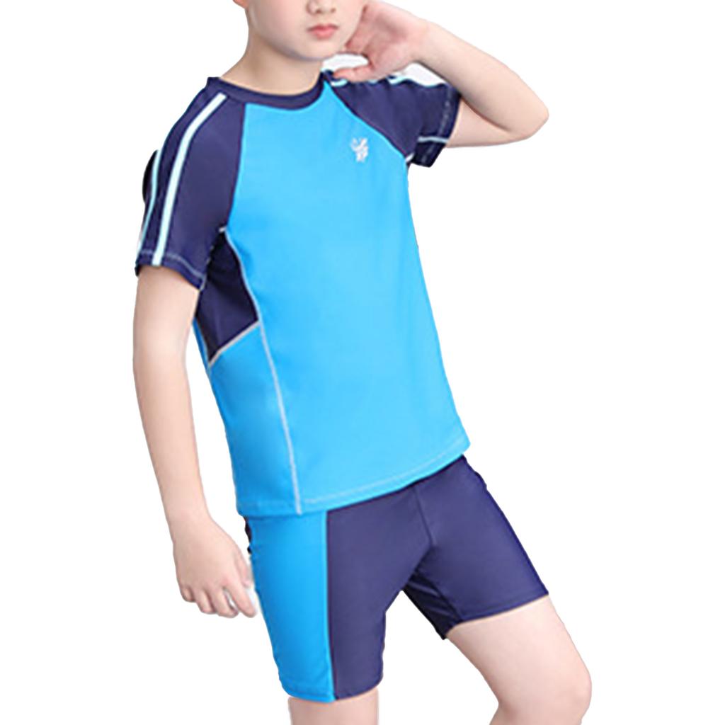Boys Swimwear Set Short Sleeve Rash Guard Top Matching Trunks Hat Beach Swim Outfit