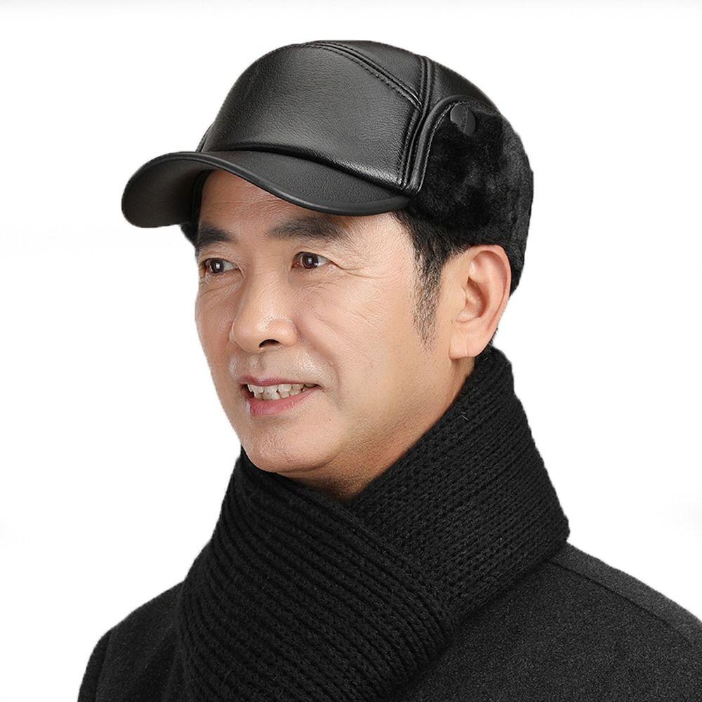 Cap Outdoors Plush Pilot Caps Winter Warm Ear Muff Hats PU Leather Beanies Hats Earflaps Caps