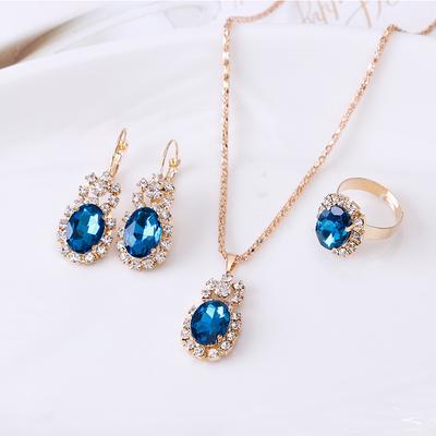 1set/4pcs (Necklace + Earrings + Ring) Hot-selling Oval Gemstone Claw Chain Set, Crystal Jewelry Three-piece Set