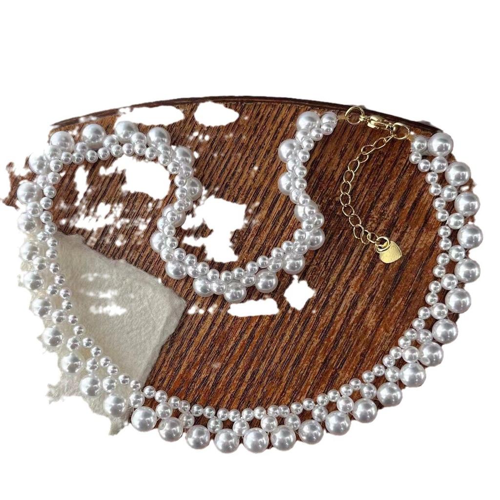 Retro High-Grade Strong Light Positive Circle Artificial Australian White Pearl Woven Necklace Collarbone Chain Evening Chain