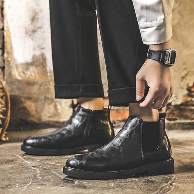 Pánské boty Chelsea v britském stylu, nízké martensky, kožené boty, pánské business casual špičaté kotníkové boty 85711-J