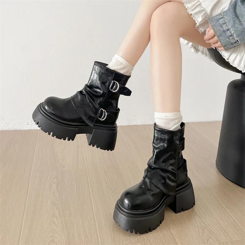 Chunky Platform Heels Women Ankle Boots 2025Slip On Height Increase Short Booties Shoes Zapatos Mujer