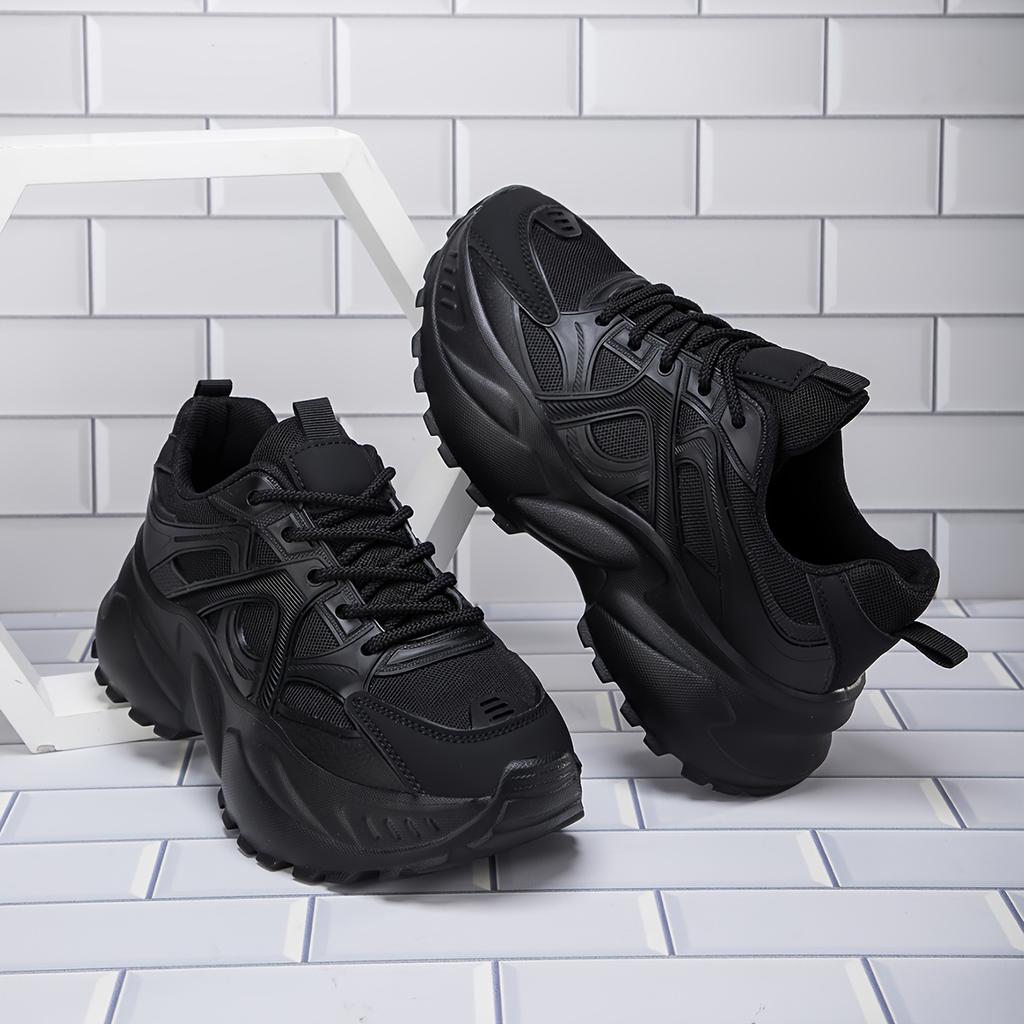 Women's Solid Color Casual Sneakers, Platform Lace Up Soft Sole Chunky Walking Shoes, Breathable Low-top Running Trainers