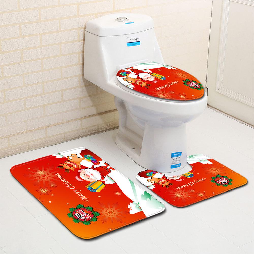 Christmas Bathroom Floor Mat Toilet Three-Piece Set
