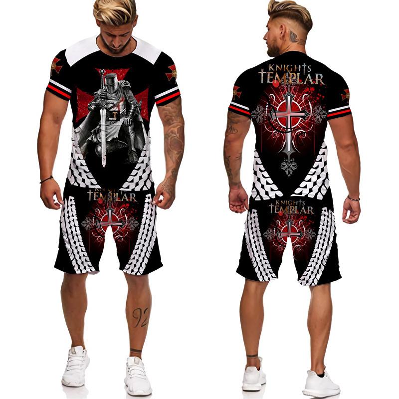 Cool Men's Knight Templar 3D Print Tees/Shorts/Sets Retro Warrior Armor Cosplay Outfits T-Shirt Suit Hip Hop Streetwear Clothing