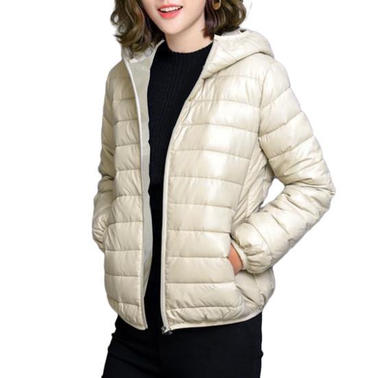 Women Fall Winter Coat Padded Hooded Thick Long Sleeve Warm Solid Color Smooth Slim Fit Zipper Closure Pockets Cardigan Lady Cotton Coat Jacket
