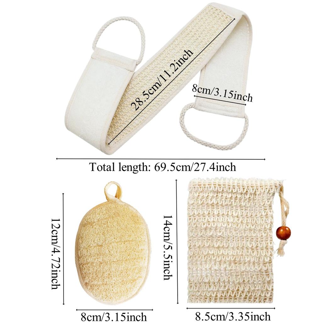 3 Styles Bath Sponge Natural Exfoliating Loofah Sponge Scrubber Body Backwash Belt Back Exfoliator Strap Bath Accessories