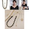 Elegant European Retro Black Handmade Woven Pearl Necklace For Women With Butterfly Bow Design