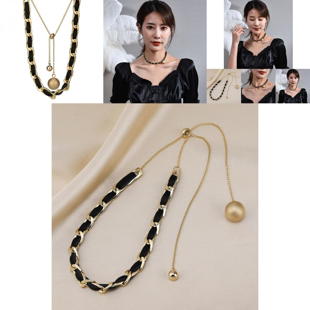 Elegant European Retro Black Handmade Woven Pearl Necklace For Women With Butterfly Bow Design