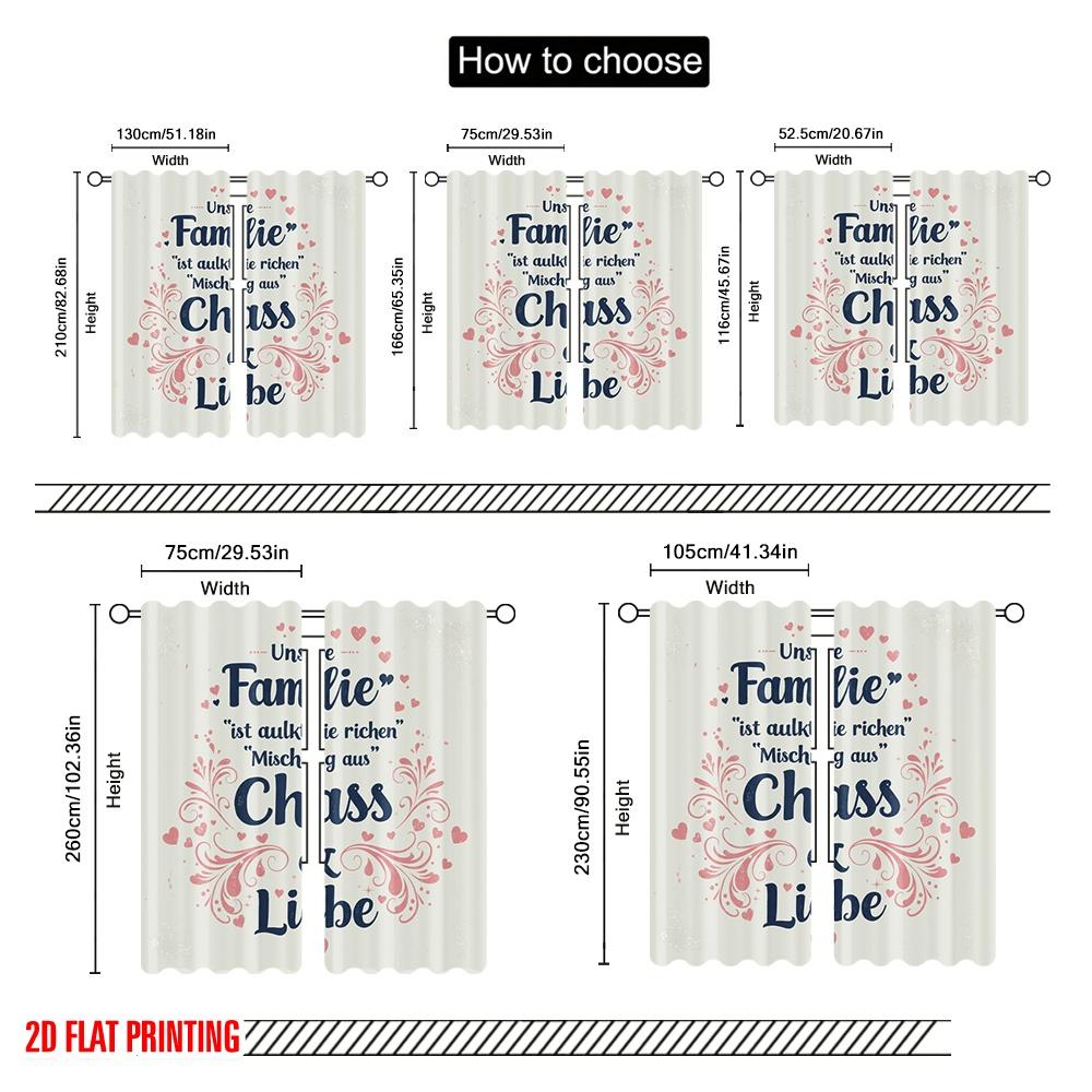 2pcs 2D Flat Printing Curtain Our Family Chaos Love Polyester Without Electricity Seasonal Party & Holiday Decor Perfect for