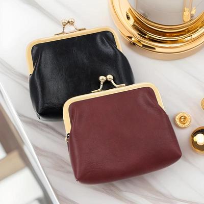 Mini Portamonete Retro in Pelle con Clip Dorata - Grande Capacità