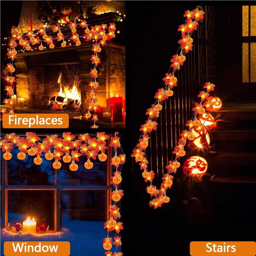 1pc Maple Leaf & Pumpkin 10/20 LED String Lights Battery Operated For Home Indoor Outdoor Halloween Holiday Party Decoration