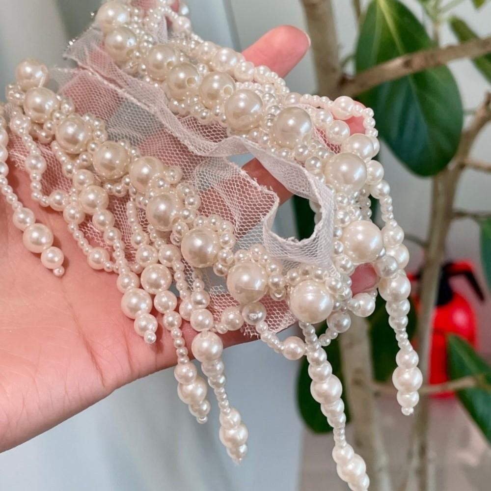 Creative Pearl Lace Choker White Mesh Neck Jewelry Personalized Tassel Beads Necklace  Accessories