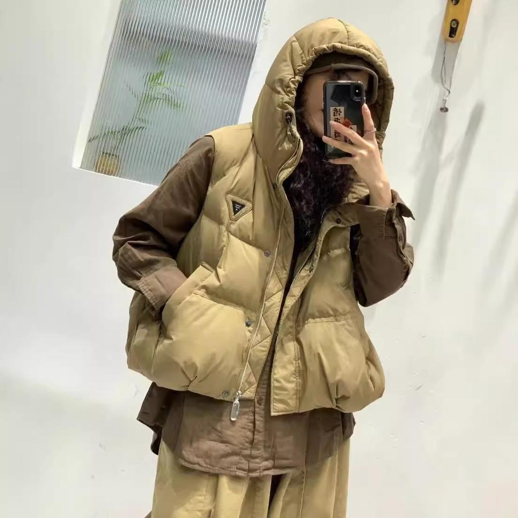 Down jacket vest women's white duck down small hooded fashion slim fit versatile casual bread jacket trendy