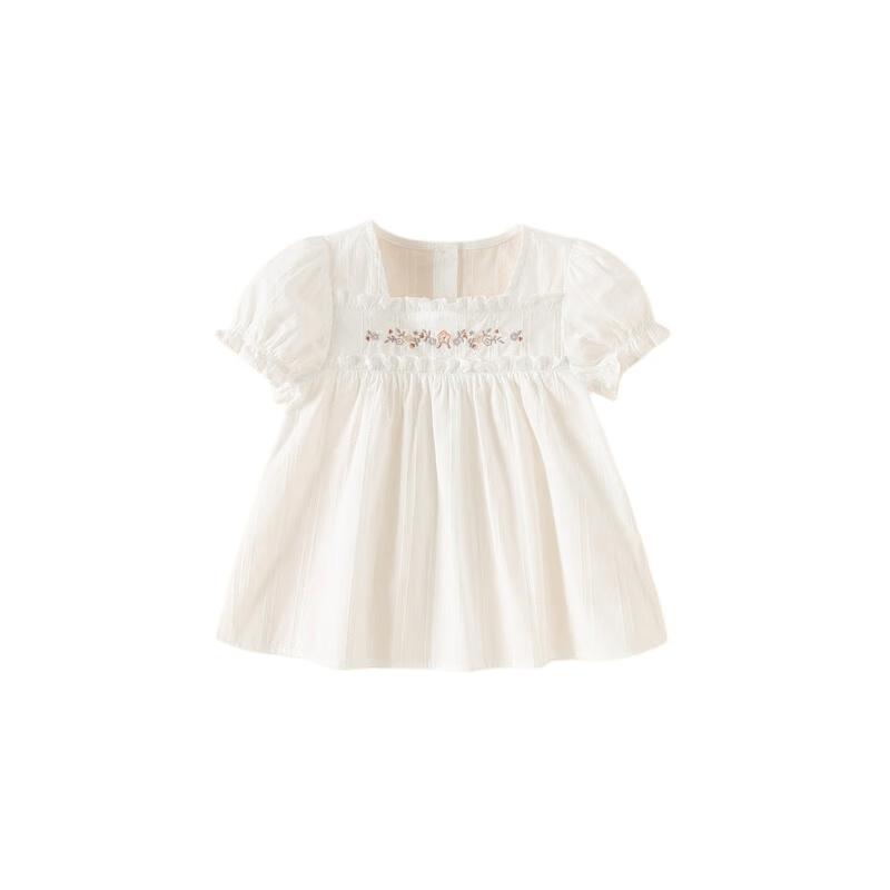 Girls' White Square Collar Summer Shirt