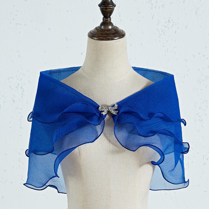 Ruffle Organza Shrug Bolero With Rhinestone Bow Clip Multi Color Sheer Tulle Cape Wrap For Off Shoulder Evening Prom Wedding Dress