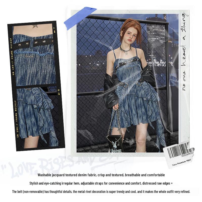 UNIFREE Celebrity Asymmetric Denim Cami Mini Dress