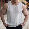 O-Neck Sleeveless Men Vest Solid Color Ribbed Trim Thin Summer Casual Hollow Out Loose Knitting Vest Sportwear