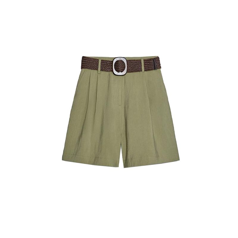 Single-Breasted Lapel Wide Short sleeve Loose Shirts 8372226 With Belt Pleated Casual Shorts 8372444