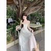 Holiday Wind Fringe Splicing Suspender Dress Women's Summer 2026 New Waist Irregular Gentle First Love Long Dress