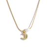 French Elegance Natural Freshwater Pearl Bracelet with Titanium Steel Moon Full Diamond Pendant Collarbone Necklace Set