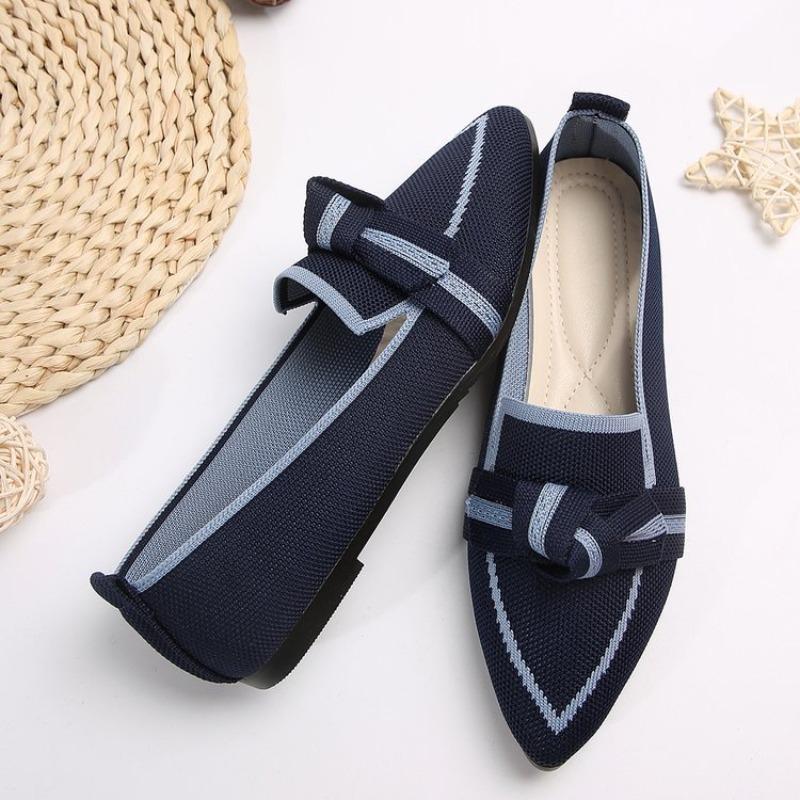Women's Pointed Toe Flying Woven Loafers, Bow Decor Slim Fit Flat Shoes, Casual Slip On Daily Ladies Single Shoes