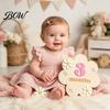 Eco-friendly Baby Photo Props Monthly Milestone Card Sign Wooden Flower Board with 10 Interchangeable Blocks Numbers for Newborn Growth Tracker
