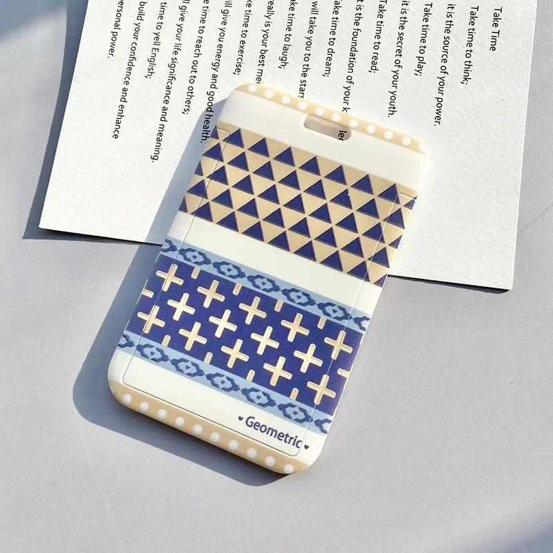 

Student School Bus ID Card Sleeve Holder Key Chain Korean Cute Geometric Boy Girl Female Credit Card Cover Case