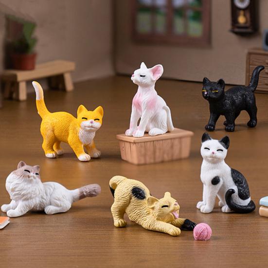 6Pcs/Set Kitten Ornament Healing Stress Relief Partner Mini Size Cat Statue Simulation Design Cat Desk Accessory