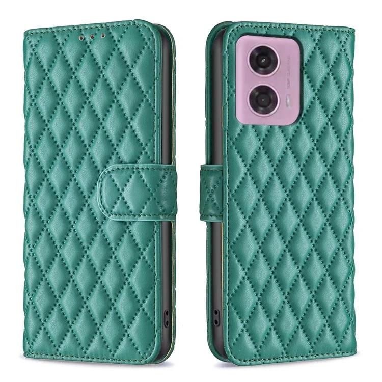 BINFEN COLOR BF Style-14 For Motorola Moto G34 5G Wallet Phone Case Rhombus Grid Pattern