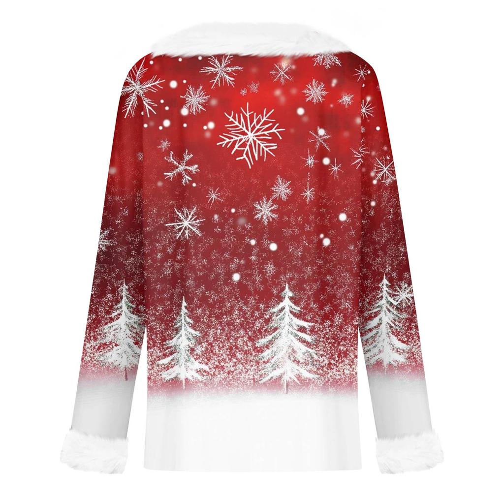 Damen Modisches Lässiges V-Ausschnitt Weihnachts-Print Langarm-Oberteil