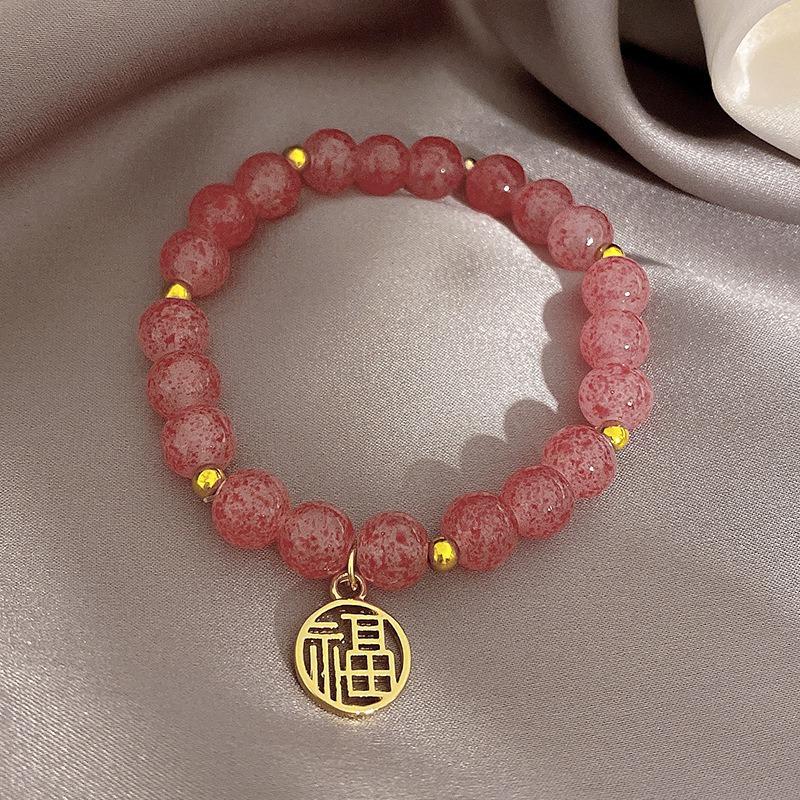 Strawberry Color Fu Brand Bracelet Niche Design High-end Artificial Crystal Bracelet Supply Gift Female