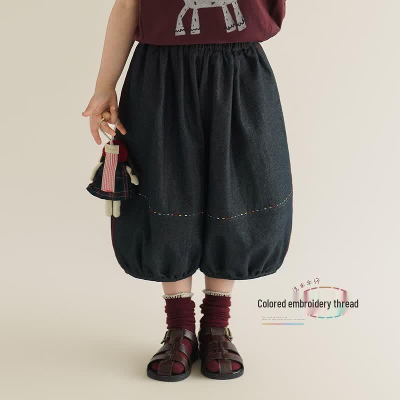 Girls  Loose Fit Denim Capri Harem Pants 80