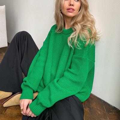 Mujeres Otoño Invierno O Cuello Manga Larga Color Sólido Suelto Punto Tops Causal Suéter