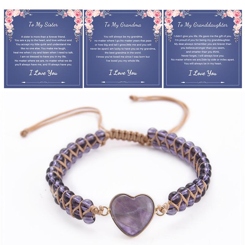 

Богемный браслет из полудрагоценных камней в форме персикового сердца, подарок-открытка Sister