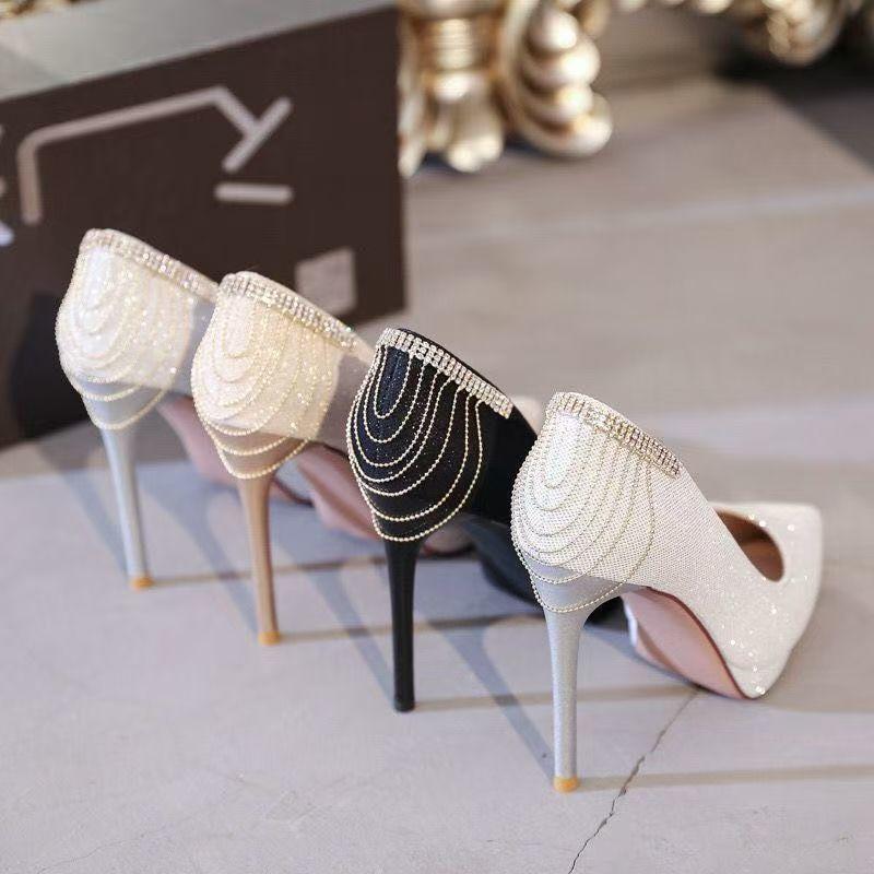 Fine heel tassel niche single shoe feeling design celebrity pointed high heels