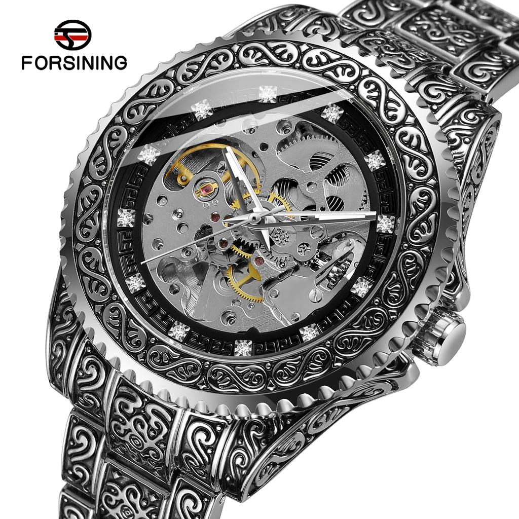 Transparent Leather Band Automatic Mechanical Skeleton Watch for Men Custom Logo