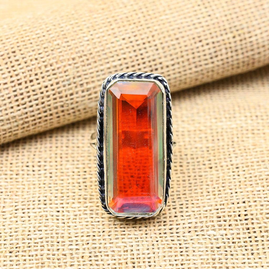 Wunderschöner Regenbogen Mystic Topas Edelstein Handarbeit 925 Sterling Silber Schmuck Ring für Sie