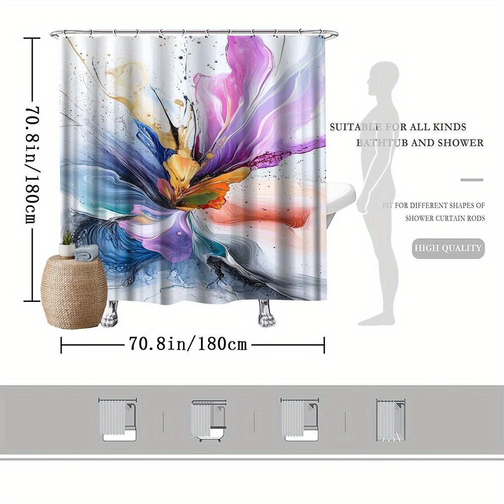 Abstract Floral Shower Curtain – Vibrant Swirling Petals In Pink, Purple & Blue, Soft Pastel Background, 72X72In,Includes Hooks