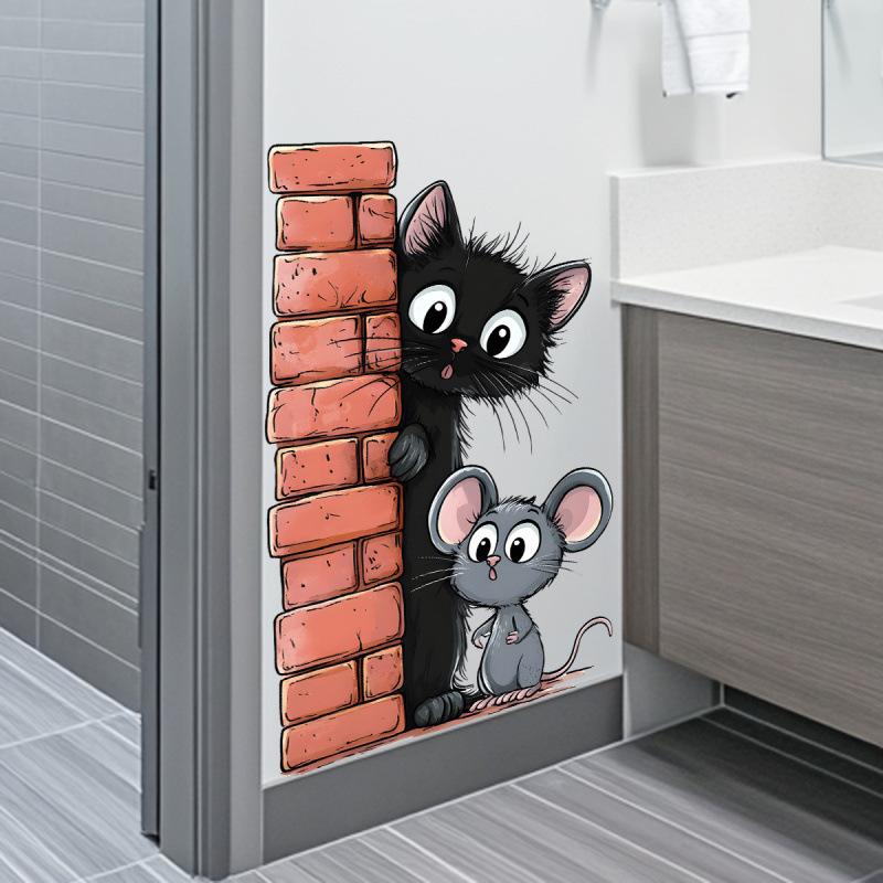 Cute Cat and Mouse Wall Stickers for Kids Room Nursery Kindergarten Decoration