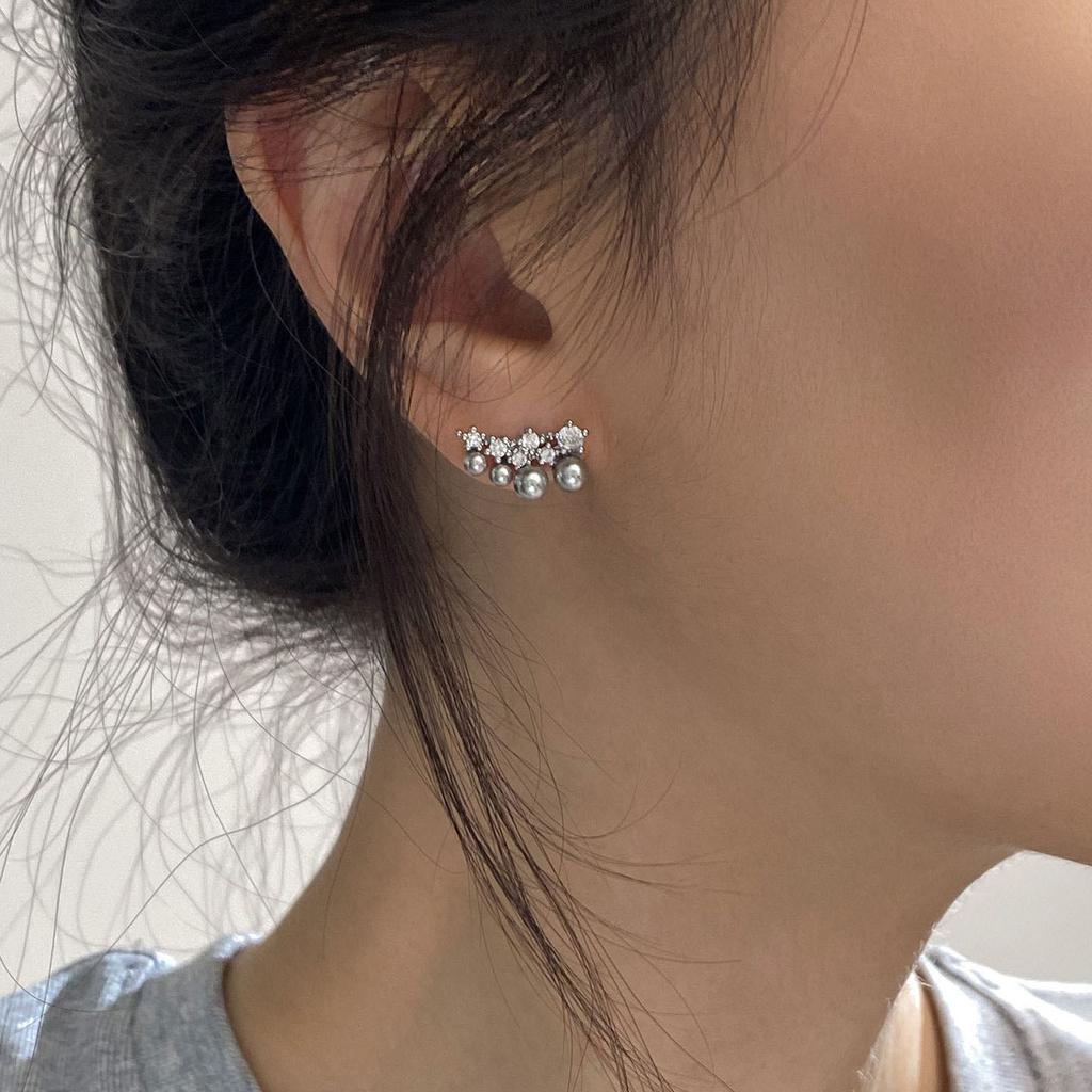 New in fresh and cool diamonds inlay gray pearl earrings with a simple gentle and high-end earrings for women part jewelry gifts