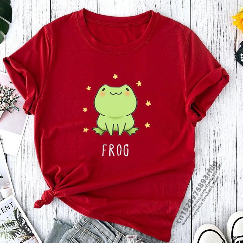 Cartoon Frosch Print T-Shirts Damen Sommer Kurzarm Locker Anime T-Shirt Weiblich Harajuku O-Ausschnitt Streetwear Kawaii Anime T-Shirt