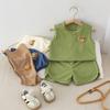 2Pcs/Set Boys Girls Sleevesless Clothes Suit Kids Bear Patch Thin Summer Outfits Solid Color Vest Top Shorts Children Set