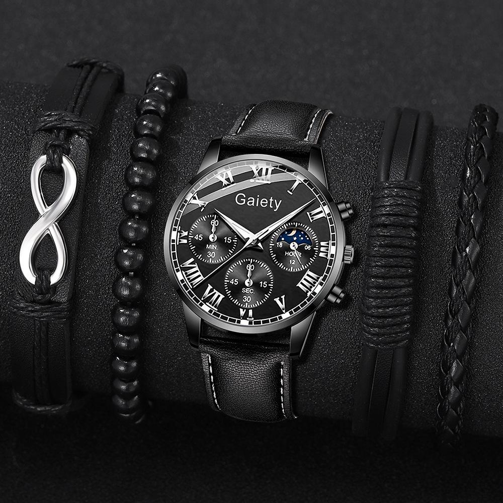 Men's Watch Casual Business Glass Quartz Watch Three-eye Calendar Fully Automatic Movement Watch Watch Large Dial Luminous
