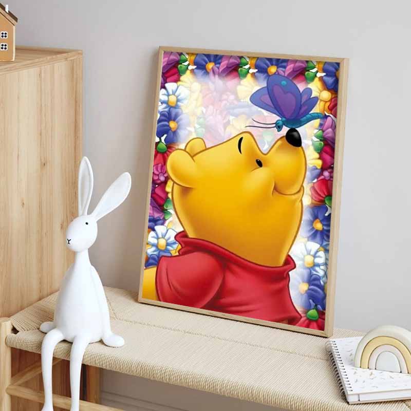 Disney Diamond Painting Winnie The Pooh and Butterfly Illustration 5D DIY Diamond Painting Embroidery Set Round Diamond Art Mosaic Home Decor