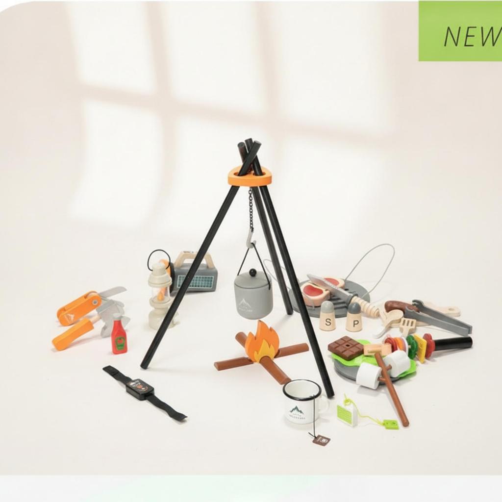 Lagerfeuer Spielset Holz Spielzeug Grillset für Kleinkinder, Spielzimmer, Kindergarten
