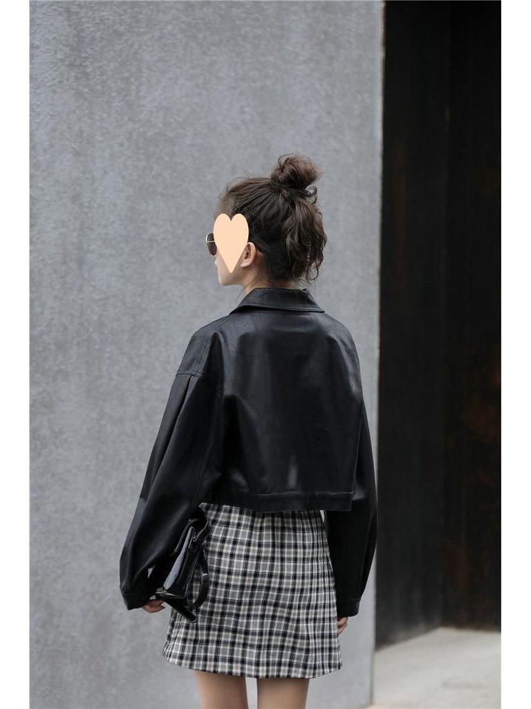 Women's Retro Loose-Fit Leather Motorcycle Jacket - Short Style 2025 for Spring & Autumn, Korean Version