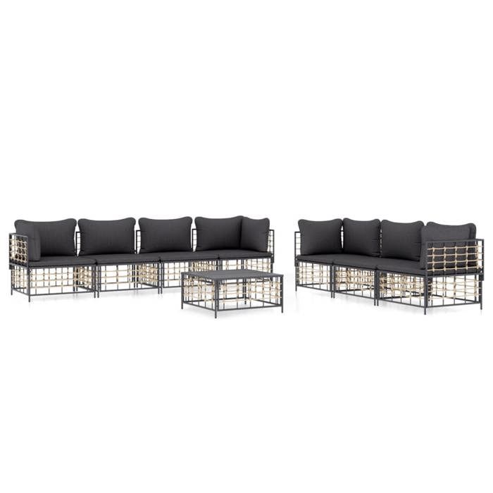 VidaXL Salon de jardin 8 pcs avec coussins anthracite résine tressée, ensemble de salon, ensemble de salon d'extérieur, 3186707